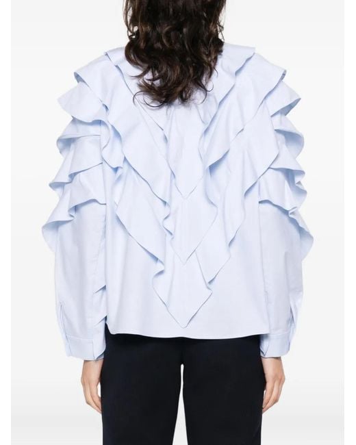 Sandro Blue Ruffled Cotton Shirt