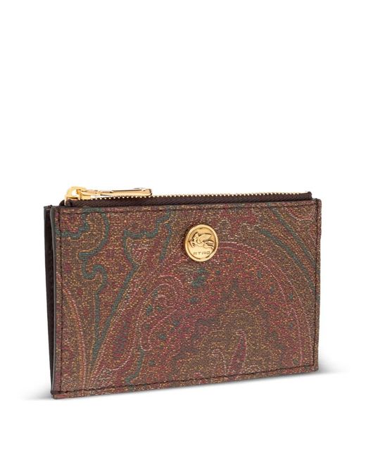 Etro Brown Arnica And Leather Card Holder With Coin