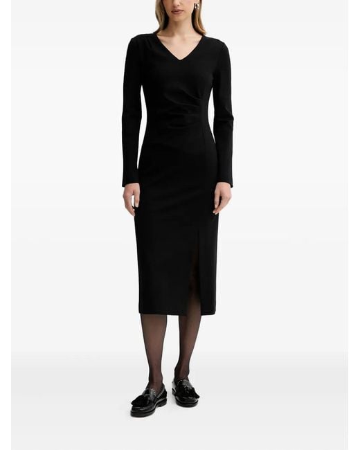 Liviana Conti Black Filippa V-Neck Side-Slit Midi Dress