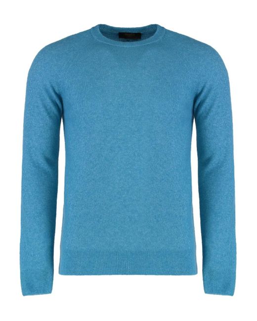 Moorer Blue Ribbed Crew-Neck Sweater for men