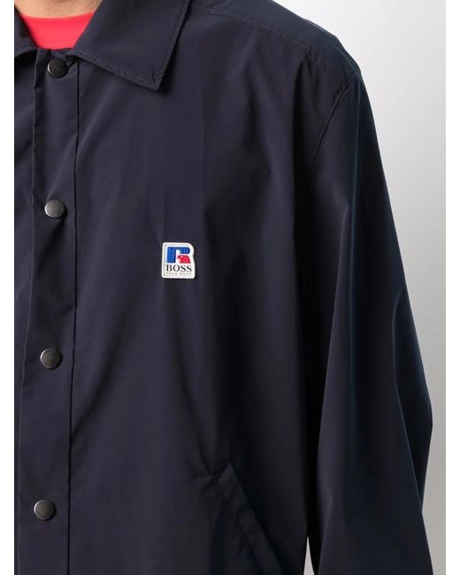 Boss Blue Logo-Patch Lightweight Shirt Jacket for men