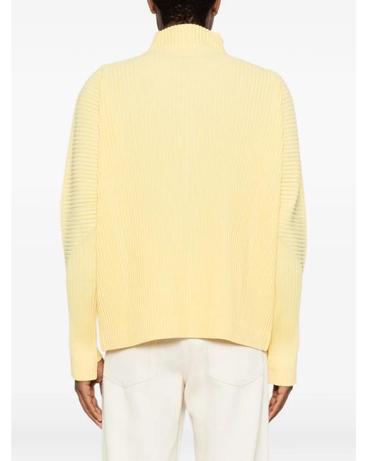 Homme Plissé Issey Miyake Yellow Pleated Half-Zip T-Shirt for men