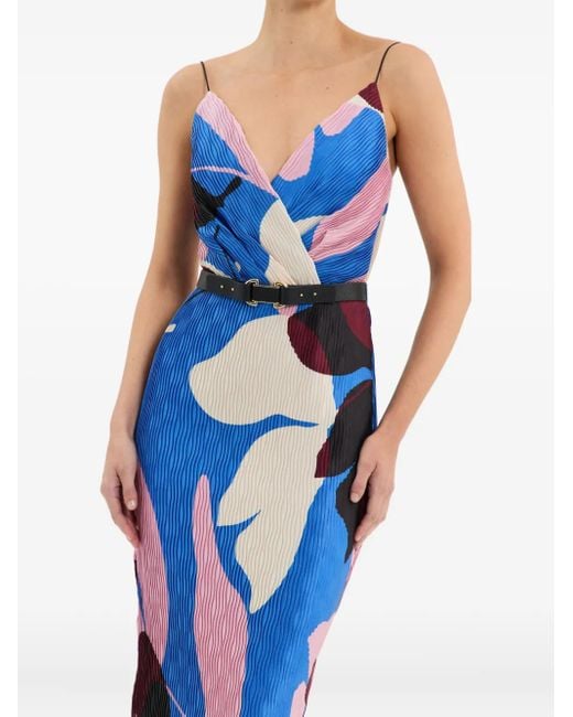 Rebecca Vallance Blue Mika Pleated Floral-Print Midi Dress