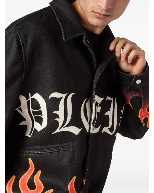 Philipp Plein Black Flame-Print Bomber Jacket for men