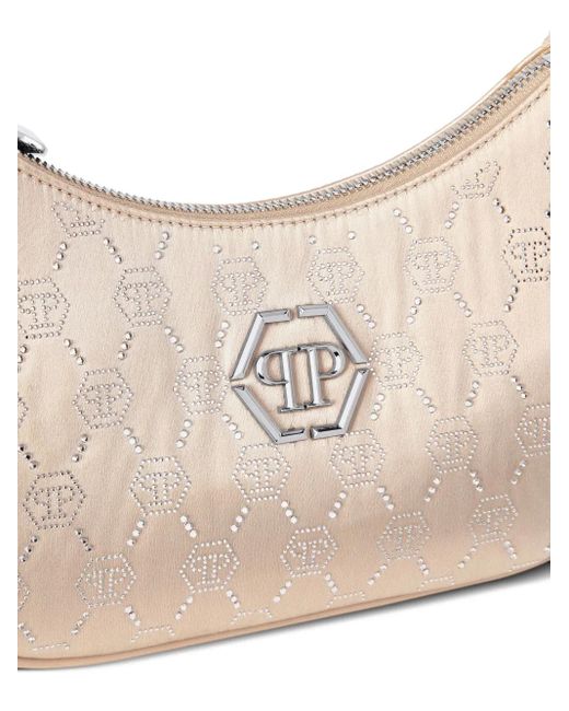 Philipp Plein White Rhinestone-Embellished Monogram Shoulder Bag