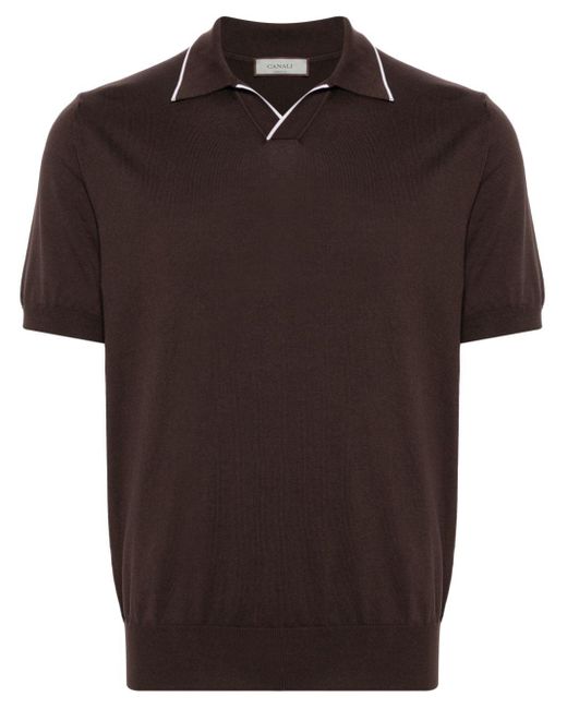 Canali Brown Contrasting-trim Cotton Polo Shirt for men