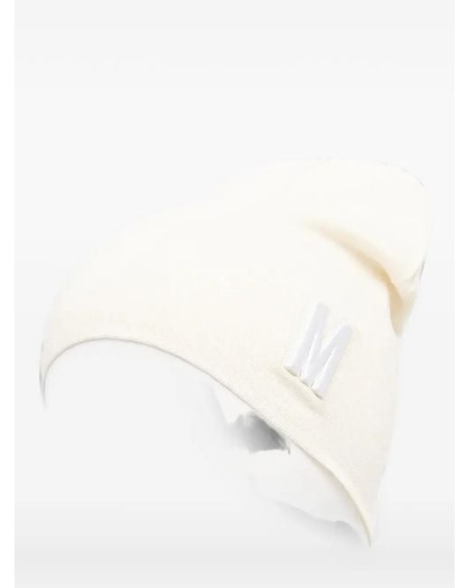 Moschino White Logo-Patch Beanie Hat