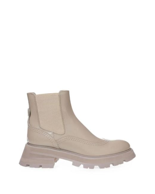 McQueen Natural Brogue-Detail Chelsea Boots