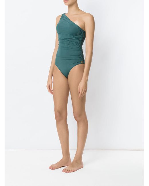 green one shoulder swimsuit