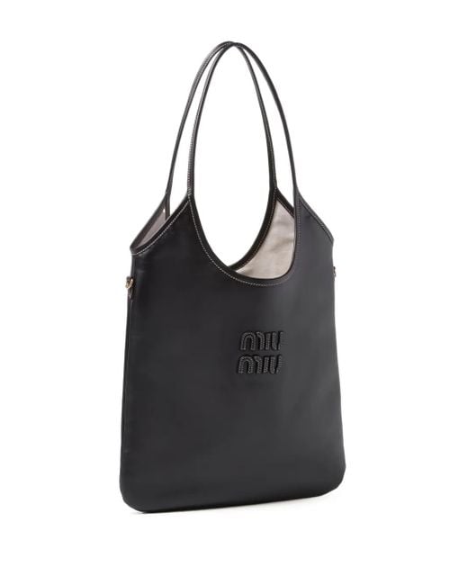Miu Miu Black Ivy Logo-appliqué Tote Bag