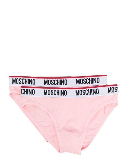 Moschino Pink Logo-print Stretch-cotton Briefs for men