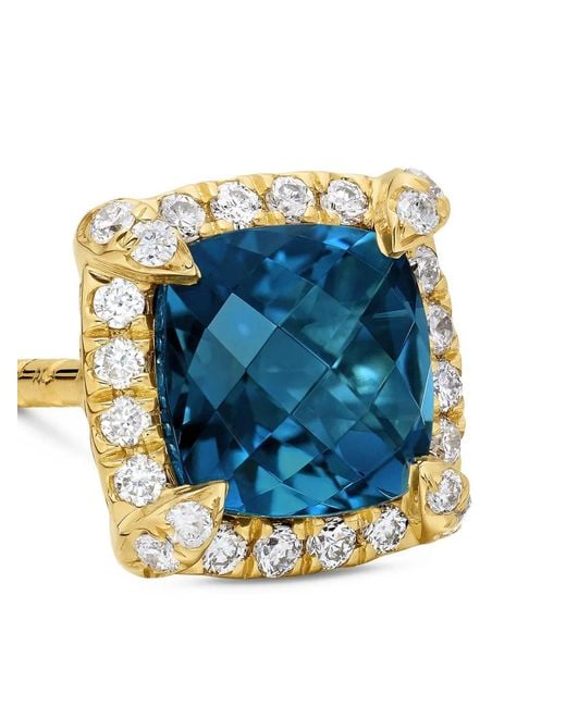 David Yurman Blue 18Kt Petite Chatelaine Topaz And Diamond Stud Earrings (5Mm)