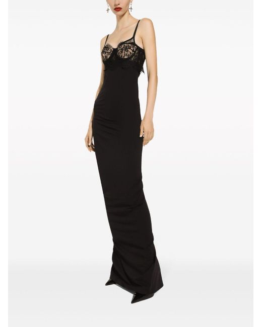 Dolce & Gabbana Strapless Maxi-jurk Met Detail Van Kant in het Black
