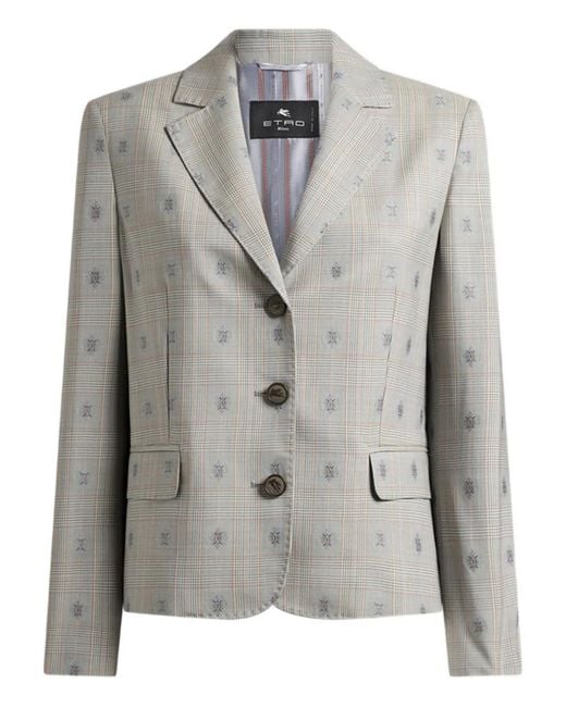 Etro Gray Prince Wales Single-Breasted Blazer