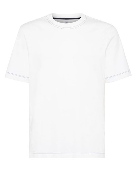 Brunello Cucinelli White Contrast-stitching Cotton T-shirt for men