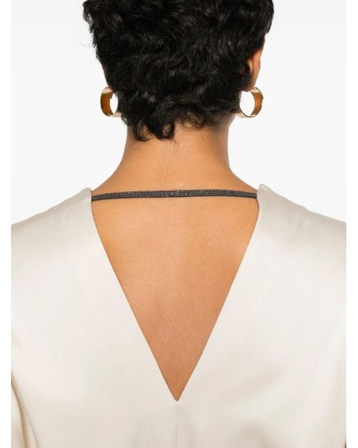 Brunello Cucinelli White V-Neck Midi Dress