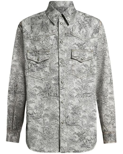 Etro Gray Linen Denim Shirt Jacket for men