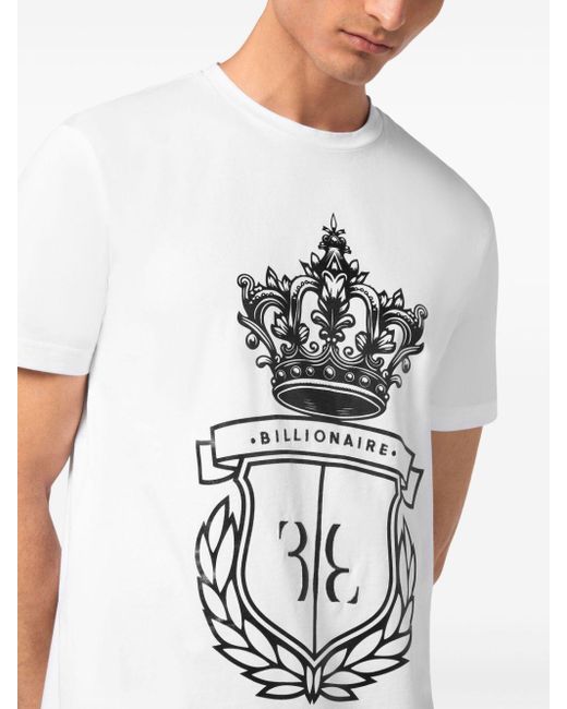 Billionaire White Logo-print Crew-neck T-shirt for men