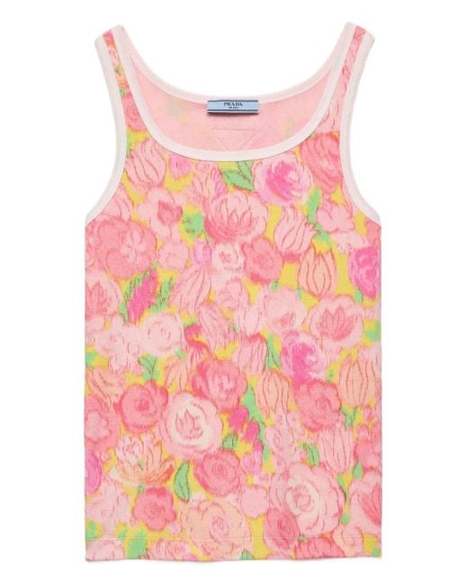 Prada Geribbelde Tanktop Met Logoprint in het Pink