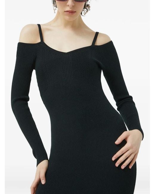 Abercrombie & Fitch Black Off-Shoulder V-Neck Midi Dress