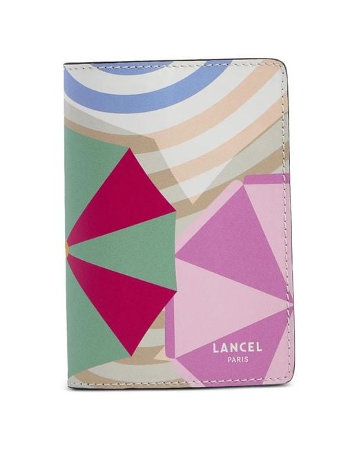 Lancel Pink Beach Geometric-Pattern Leather Passport Holder
