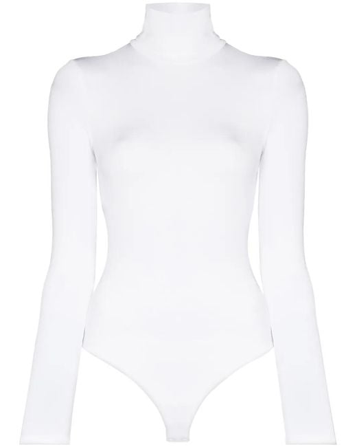 Wolford White Colorado Turtleneck Cotton Blend Bodysuit