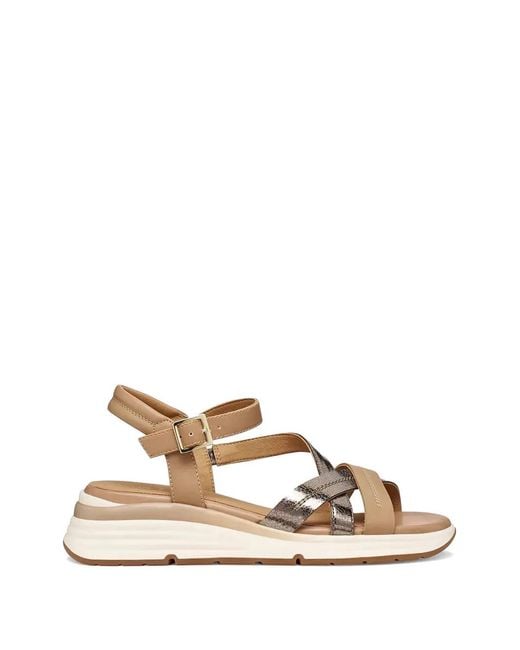 Geox Natural Elowynne Crossover-Strap Sandals