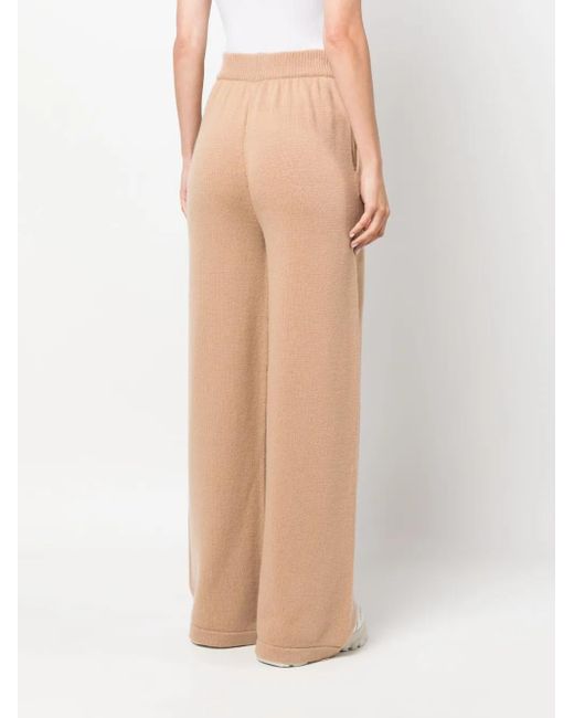 MSGM Natural Embroidered-Logo Knit Trousers