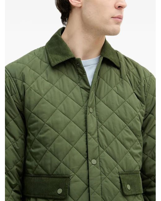 Benetton Green Surchemise Matelassée À Col En Velours Côtelé for men
