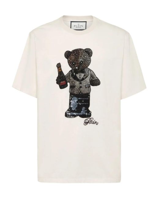 Philipp Plein White Teddy Bear-Embellished T-Shirt for men