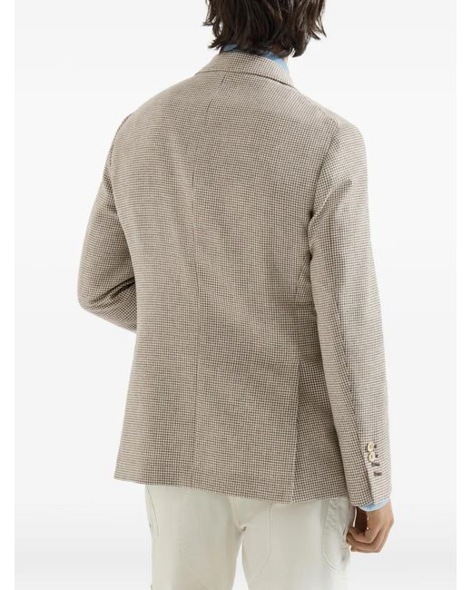 Brunello Cucinelli Natural Wool, Alpaca And Silk Houndstooth Deconstructed Cavallo Blazer for men