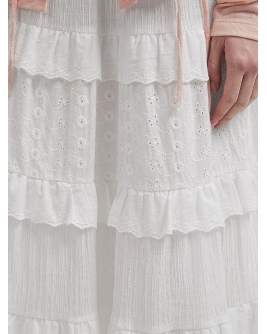 B+ AB White Tiered Lace-panel Maxi Skirt
