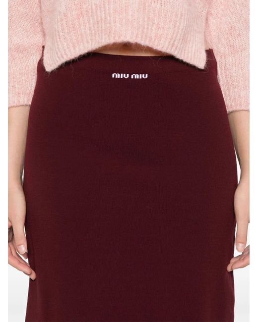 Miu Miu Purple Logo-Jacquard Ribbed Midi Skirt