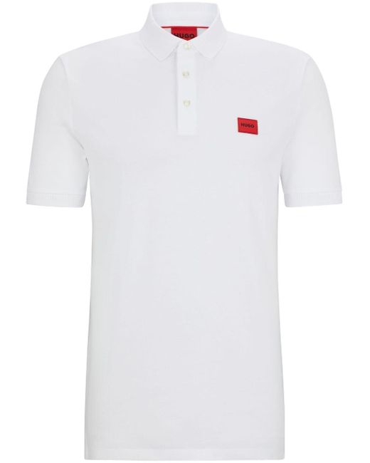 Polo en coton à logo appliqué HUGO pour homme en coloris White