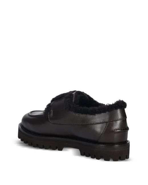 Le Silla Black Shearling Lug-Sole Lace-Up Shoes