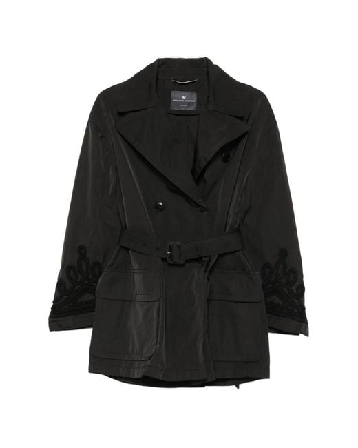 Ermanno Scervino Black Embroidered Double-Breasted Coat