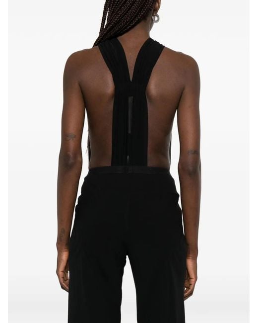 Rick Owens Black Bodysuit With Mesh Crossover Straps