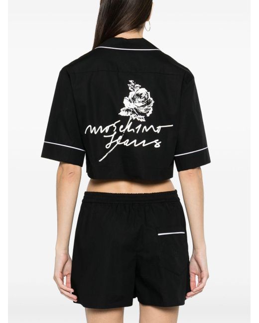 Moschino Jeans Black Cropped-Hemd mit Logo-Print