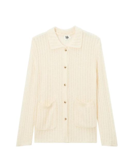 B+ AB White Ribbed-Knit Collared Cardigan