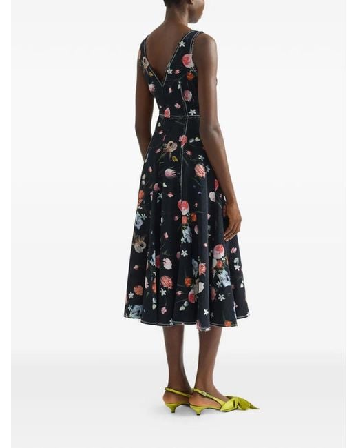 erdem fit and flare dress Erdem Women's Floral Dyed-Hem Midi-Dress - Cyanotype Etching White