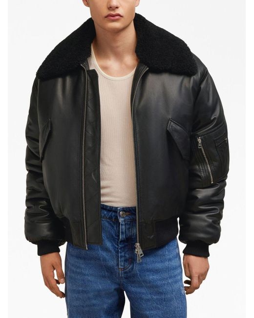 AMI Black Oversized-collar Lambskin Jacket