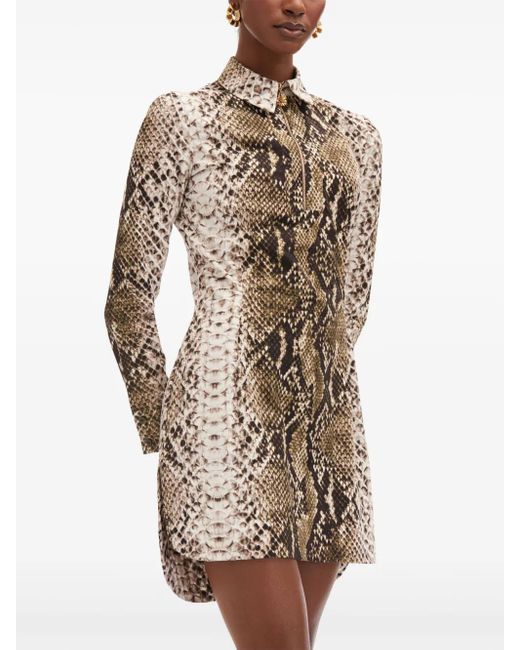 Oscar de la Renta Green Snake Cotton Poplin Shirt Dress