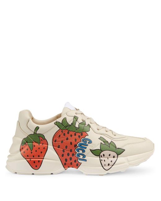 Gucci White Rhyton Strawberry Sneakers