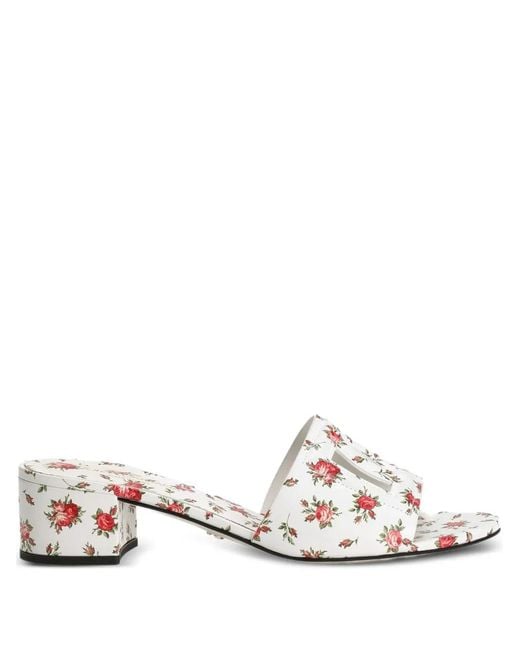 Dolce & Gabbana White Floral-Detail Cutout Sandals