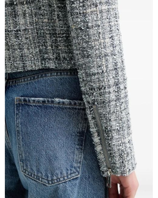 Guess Blue Notched Zip-Front Tweed Jacket