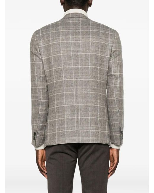 Corneliani Gray Check-Pattern Single-Breasted Jacket for men