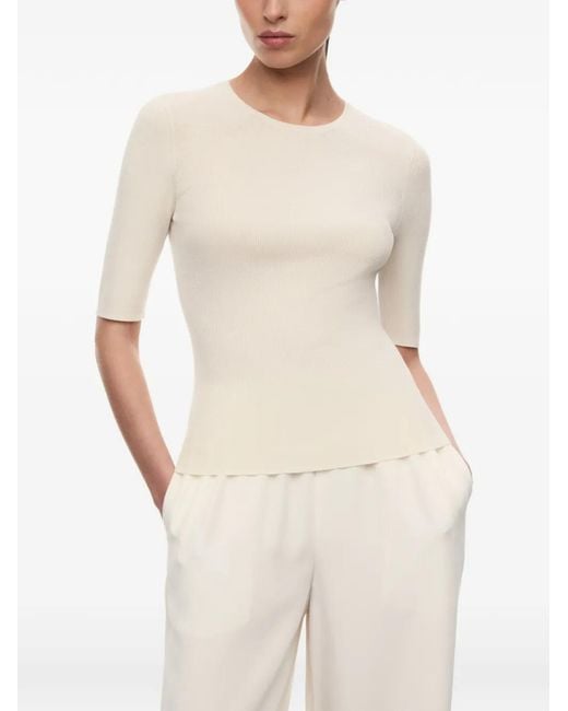 12 STOREEZ White Souffle Ribbed-Knit Top