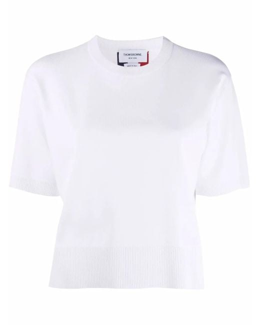 Thom Browne White Rwb Intarsia-Knit Top