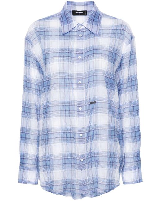 DSquared² Blue Checked Crinkled Shirt