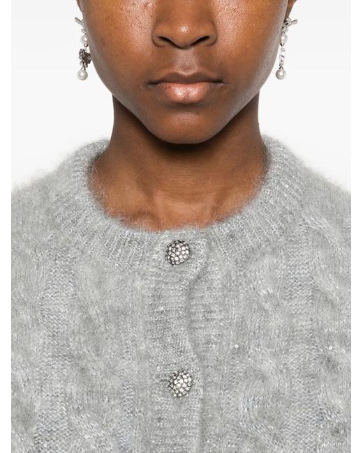 Alessandra Rich Gray Cable-Knit Cardigan